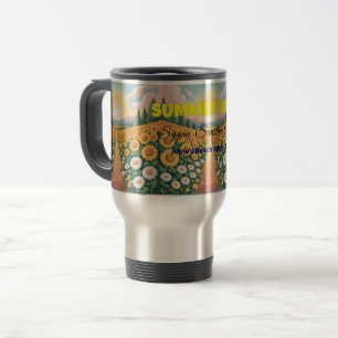 Summer Vibes Retro Beach Illustration Travel Mug
