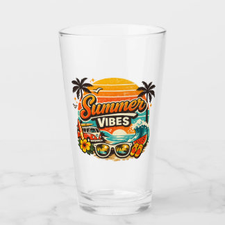 Summer Vibes Retro Beach Sunset  Glass