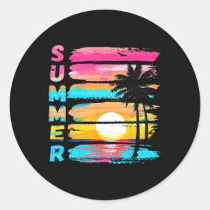 Summer Vibes Retro Beach Sunset Palm Tree Family T Classic Round Sticker