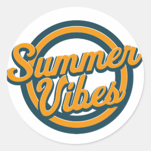 Summer vibes retro logo. classic round sticker