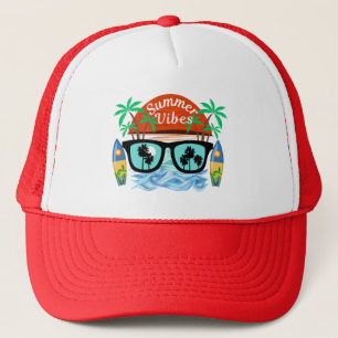 Summer Vibes Retro Palm Tree Sunglasses Beach Suns Trucker Hat