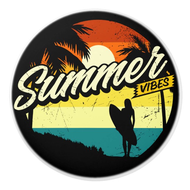 Summer Vibes Retro Silhouette Ceramic Knob (Front)