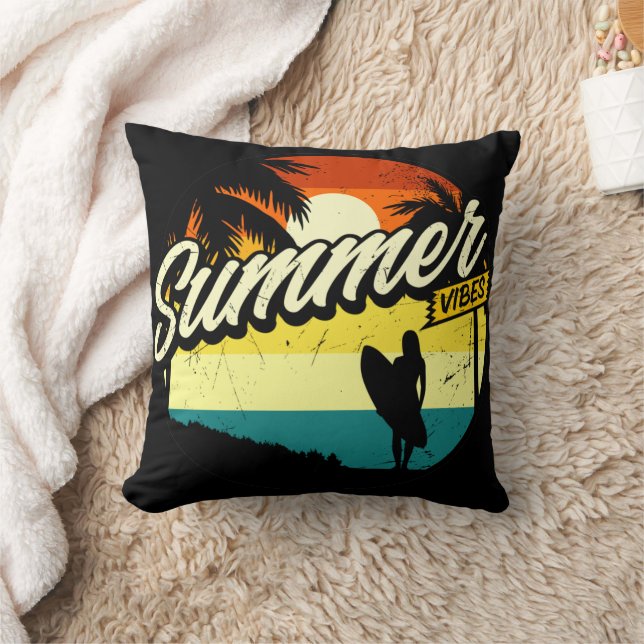 Summer Vibes Retro Silhouette Throw Pillow (Blanket)