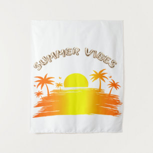 Summer Vibes Retro Sunset Tropical Beach Graphic  Tapestry
