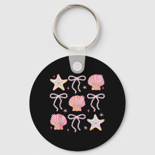 Summer Vibes Seashell Pink Coastal Coquette Bow Keychain