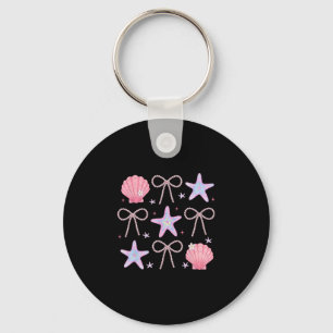 Summer Vibes Seashell Starfish Coquette Pearl Bow Keychain