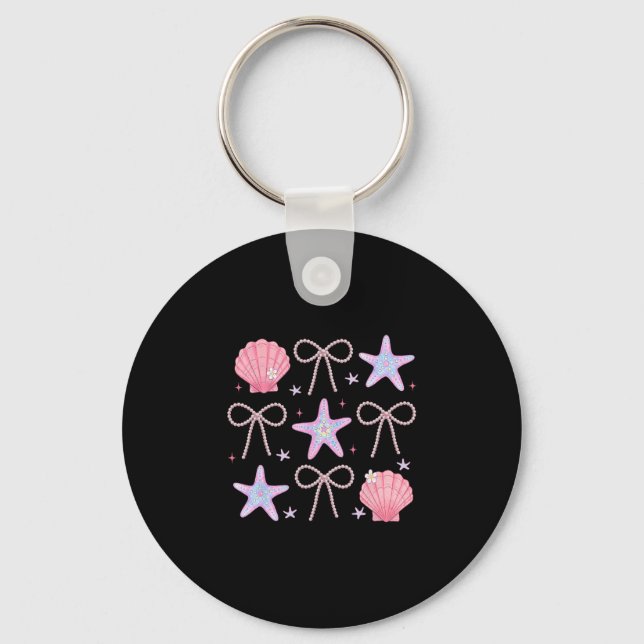 Summer Vibes Seashell Starfish Coquette Pearl Bow  Keychain (Front)