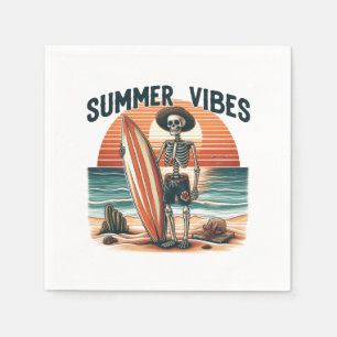 Summer Vibes Skeleton Surfer Sunset Beach Design Napkin