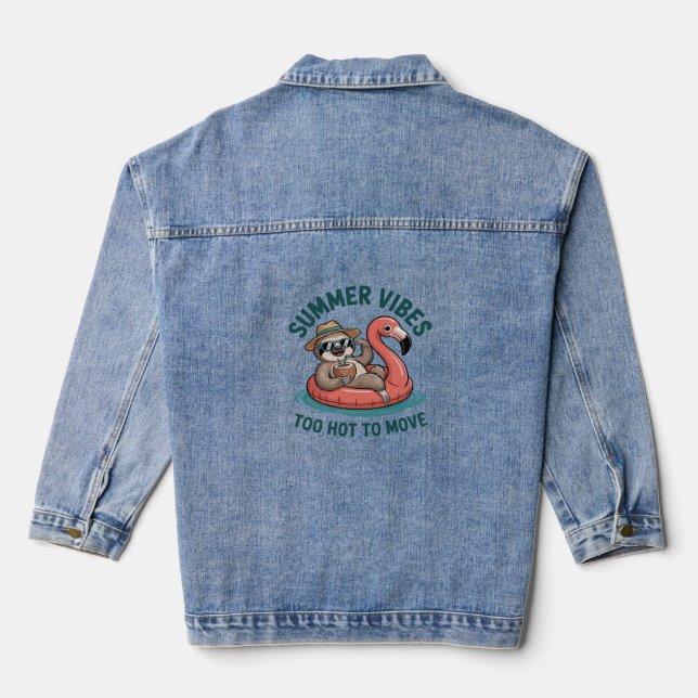 Summer Vibes Sloth Funny Lazy Float Denim Jacket (Back)