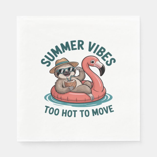 Summer Vibes Sloth Funny Lazy Float Napkin (Front)