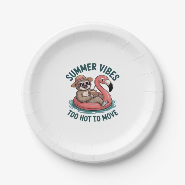 Summer Vibes Sloth Funny Lazy Float Paper Plate (Front)