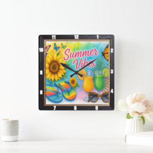 Summer Vibes Sun Fun  Square Wall Clock