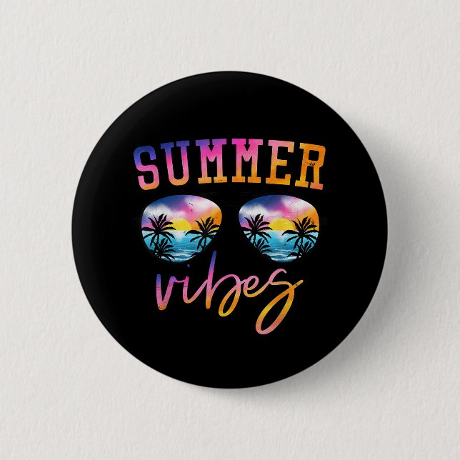 Summer Vibes Sunglasses With Palm Tree Funny Beach 2 Inch Round Button (Front)