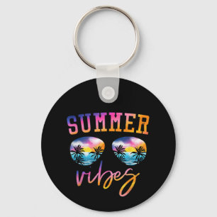 Summer Vibes Sunglasses With Palm Tree Funny Beach Keychain