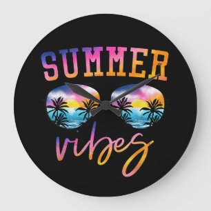 Summer Vibes Sunglasses With Palm Tree Funny Beach Large Clock