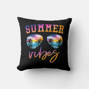 Summer Vibes Sunglasses With Palm Tree Funny Beach Throw Pillow