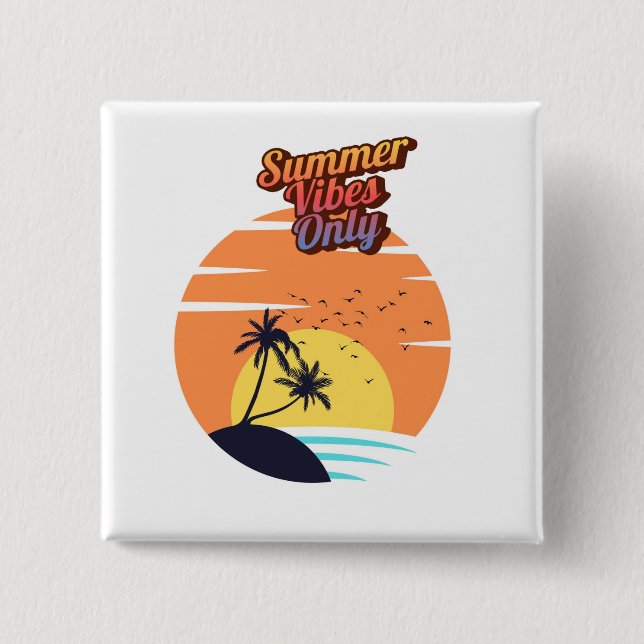 Summer vibes sunset  2 inch square button (Front)