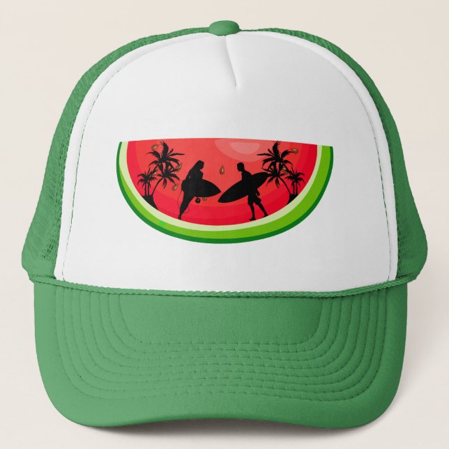 Summer Vibes Surf Watermelon Fruits Trucker Hat (Front)