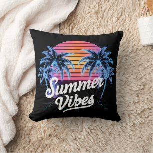 Summer Vibes Synthwave T-Shirt – Neon Palm Tree Throw Pillow