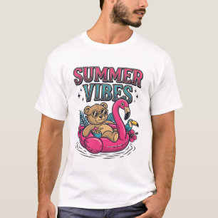 Summer Vibes Teddy Bear Flamingo Float Shirt Desig