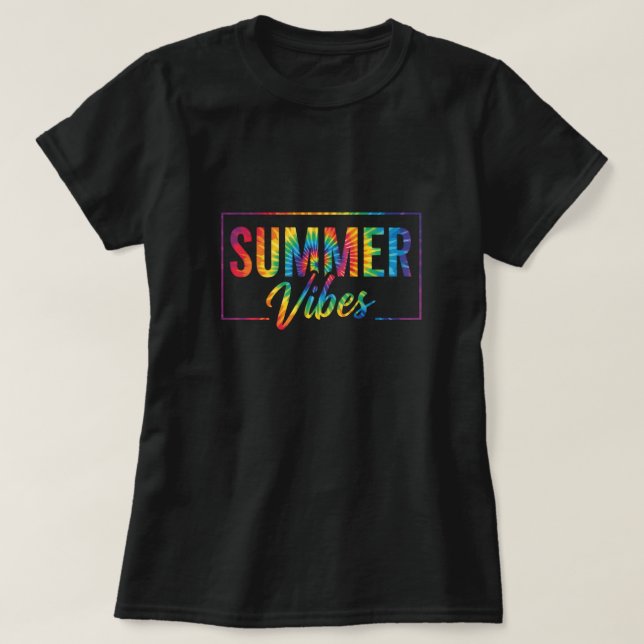 SUMMER Vibes Tie-Dye T-Shirt – Colourful Rainbow (Design Front)