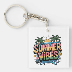 Summer Vibes Tropical Beach Keychain