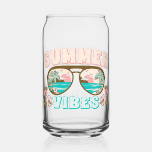 Summer Vibes Tropical Beach Summer Fun Can Glass