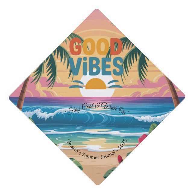 Summer Vibes Tropical Notebook  Graduation Cap Topper (Front)