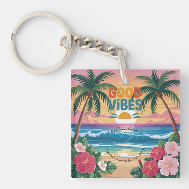 Summer Vibes Tropical Notebook  Keychain (Front)