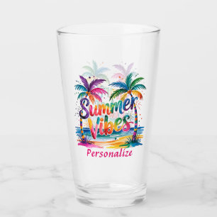 Summer Vibes Tropical Palm Tree Ocean Colorful Glass