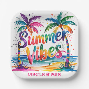 Summer Vibes Tropical Palm Tree Ocean Customize Paper Plate
