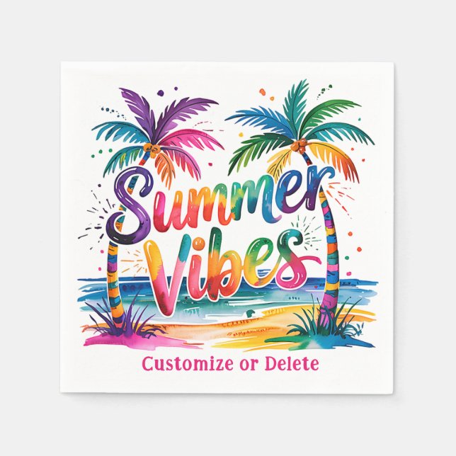 Summer Vibes Tropical Palm Tree Ocean Personalized Napkin (Front)