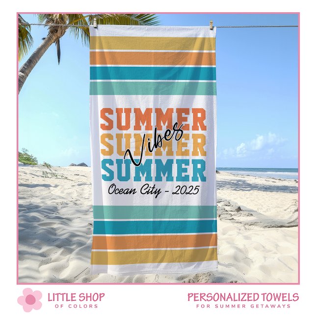 Summer Vibes Tropical Stripes Customizable Beach Towel (Creator Uploaded)