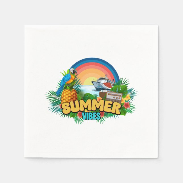 Summer Vibes Vacation Beach Party Napkin (Front)
