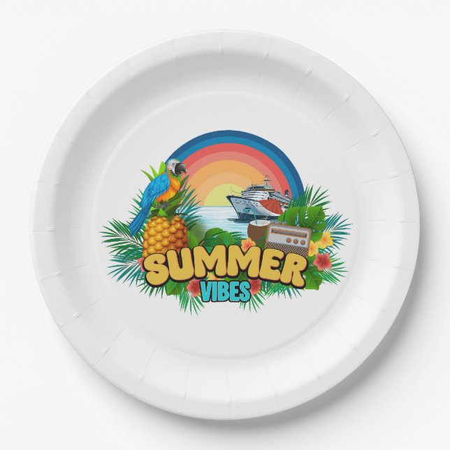 Summer Vibes Vacation Beach Party Paper Plate (Front)