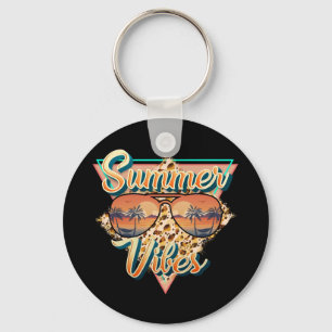 Summer Vibes Vintage Sunglasses Beach Sunset Keychain