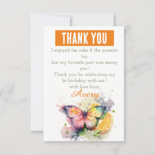 Summer Vibes Watercolor Butterfly - Birthday  Thank You Card
