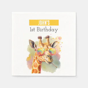 Summer vibes Watercolor Giraffe - Birthday  Napkin