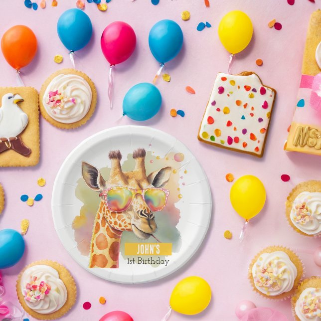 Summer vibes Watercolor Giraffe - Birthday Party - Paper Plate (Creator Uploaded)