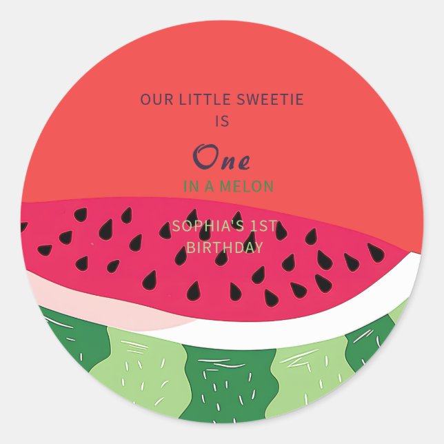 Summer Vibes Watermelon Party Invite Classic Round Sticker (Front)