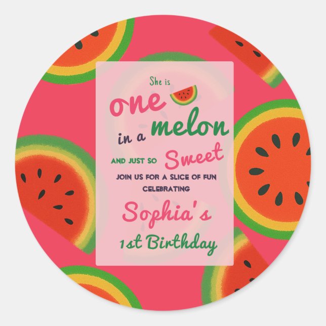 Summer Vibes Watermelon Party Invite Classic Round Sticker (Front)