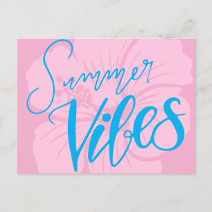 Summer Vibes with Hibiscus Flower – Pink and Blue Holiday Postcard
