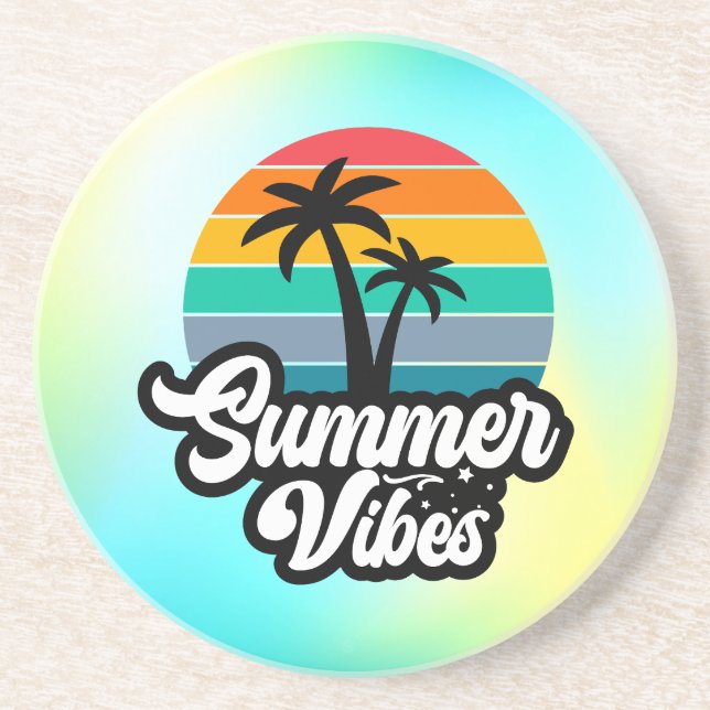 Summer Vibes with Palm Trees Design Coaster (Front)
