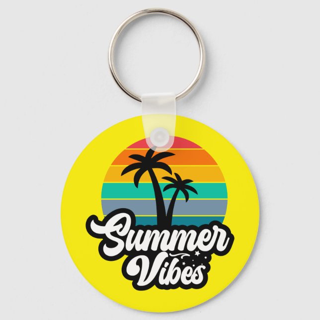 Summer Vibes with Palm Trees Design Keychain (Front)