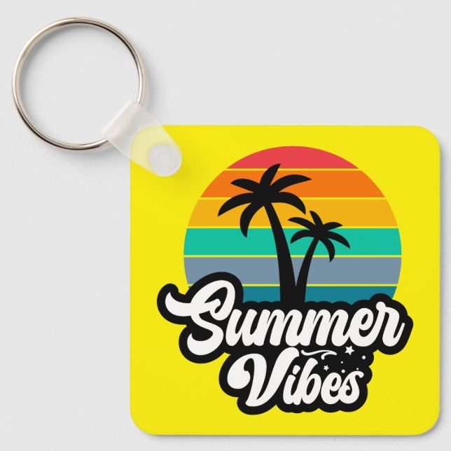 Summer Vibes with Palm Trees Design Keychain (Front)