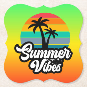 Summer Vibes with Palm Trees Design Paper Coaster