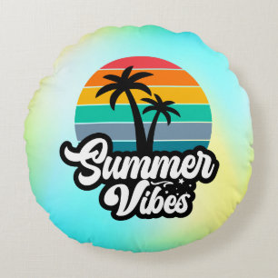 Summer Vibes with Palm Trees Design Round Pillow