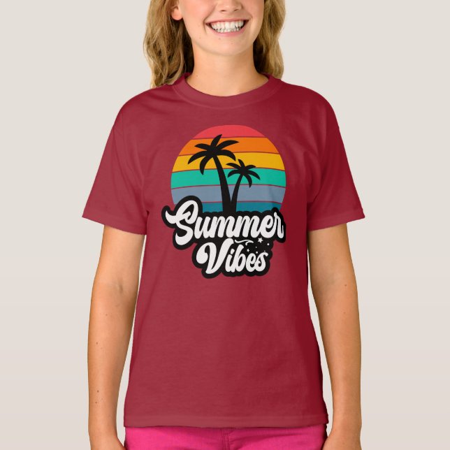 Summer Vibes with Palm Trees Design T-Shirt (Front)