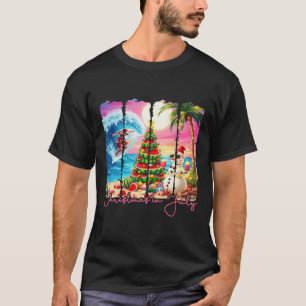 Summer Vibes Xmas In July Santa Surfing Beach Trip T-Shirt