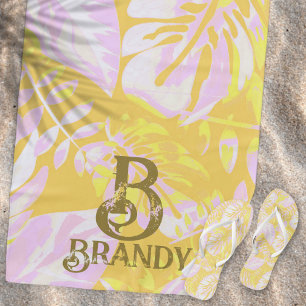 Summer Vibes Yellow Palm Leaf Beach Towel